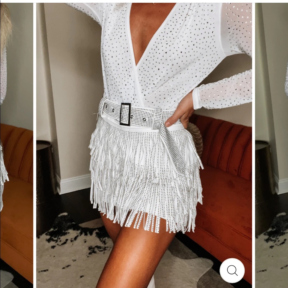 Thomas Runway White Rhinestone Skirt